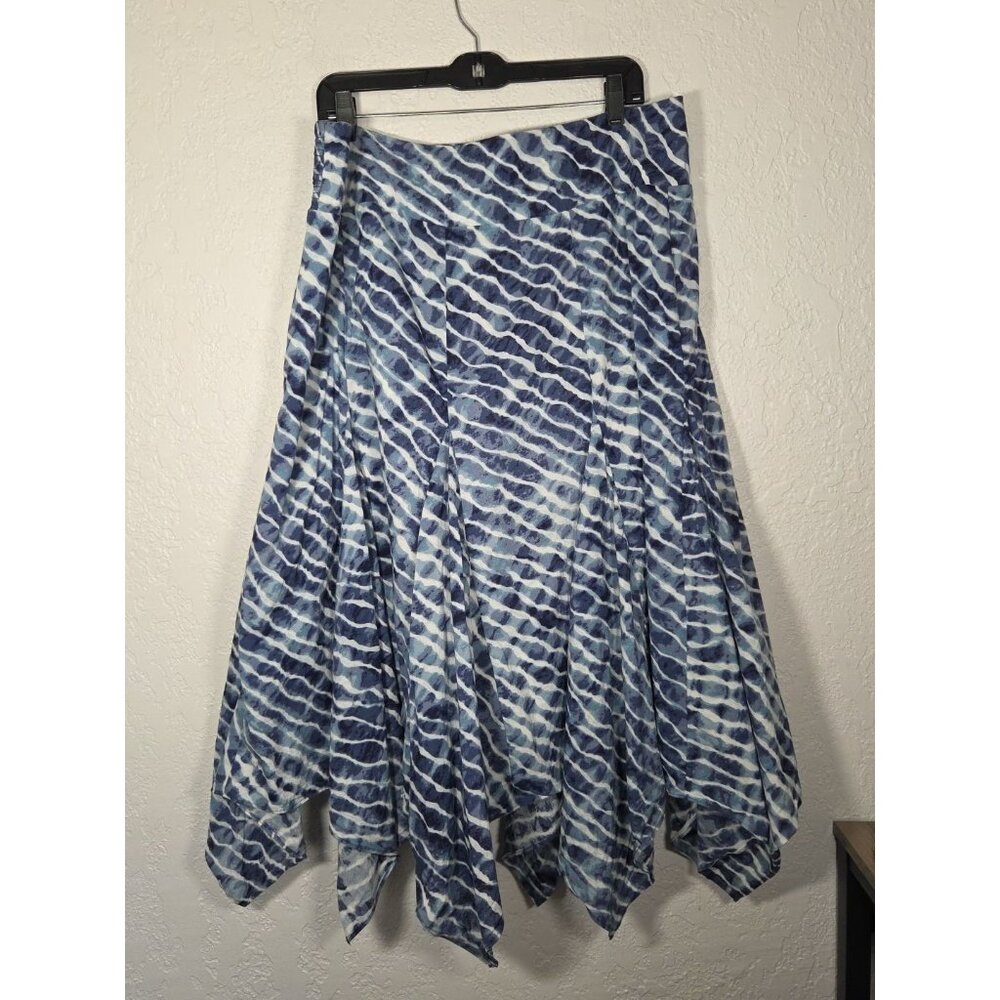 Chico's Diagonal Zebra Helena Handkerchief Blue Tie Dye Boho Skirt Sz 3 16/18